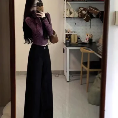 女裝春秋新款休閒合身顯瘦正肩蕾絲拼接長袖上衣 - Image 5