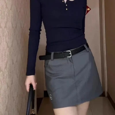 女裝春秋新款顯瘦休閒美式復古U領長袖上衣 - Image 3