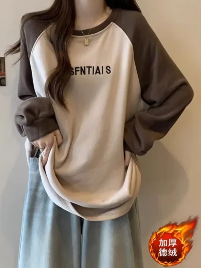 大碼女裝秋冬新款寬鬆顯瘦絲絨保暖印花可內搭外穿長袖上衣 - Image 6