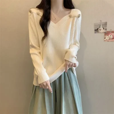立體裝飾坑條，春秋新款寬鬆大碼中長款百搭長袖上衣 - Image 3