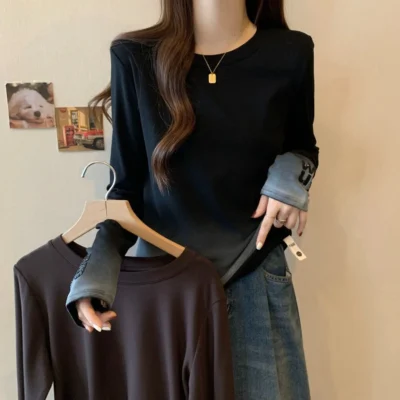 大碼女裝秋冬新款休閒寬鬆顯瘦加厚長袖上衣，可內搭外穿 - Image 3