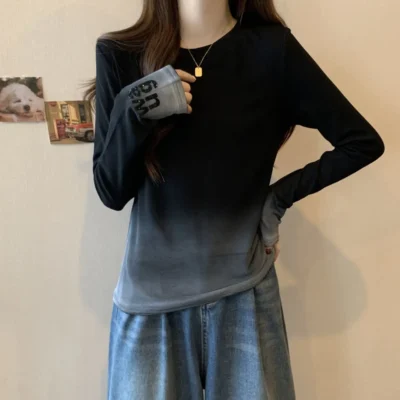 大碼女裝秋冬新款休閒寬鬆顯瘦加厚長袖上衣，可內搭外穿 - Image 4