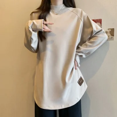 Alternative view of 大碼女裝秋冬新款純色寬鬆顯瘦加厚搖粒絨半高領長袖上衣