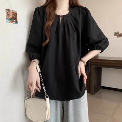 Alternative view of 大碼女裝春夏新款純色寬鬆顯瘦時尚減齡七分袖上衣