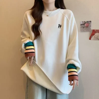 Alternative view of 大碼女裝秋冬新款絲絨加厚保暖拼色寬鬆顯瘦長袖上衣